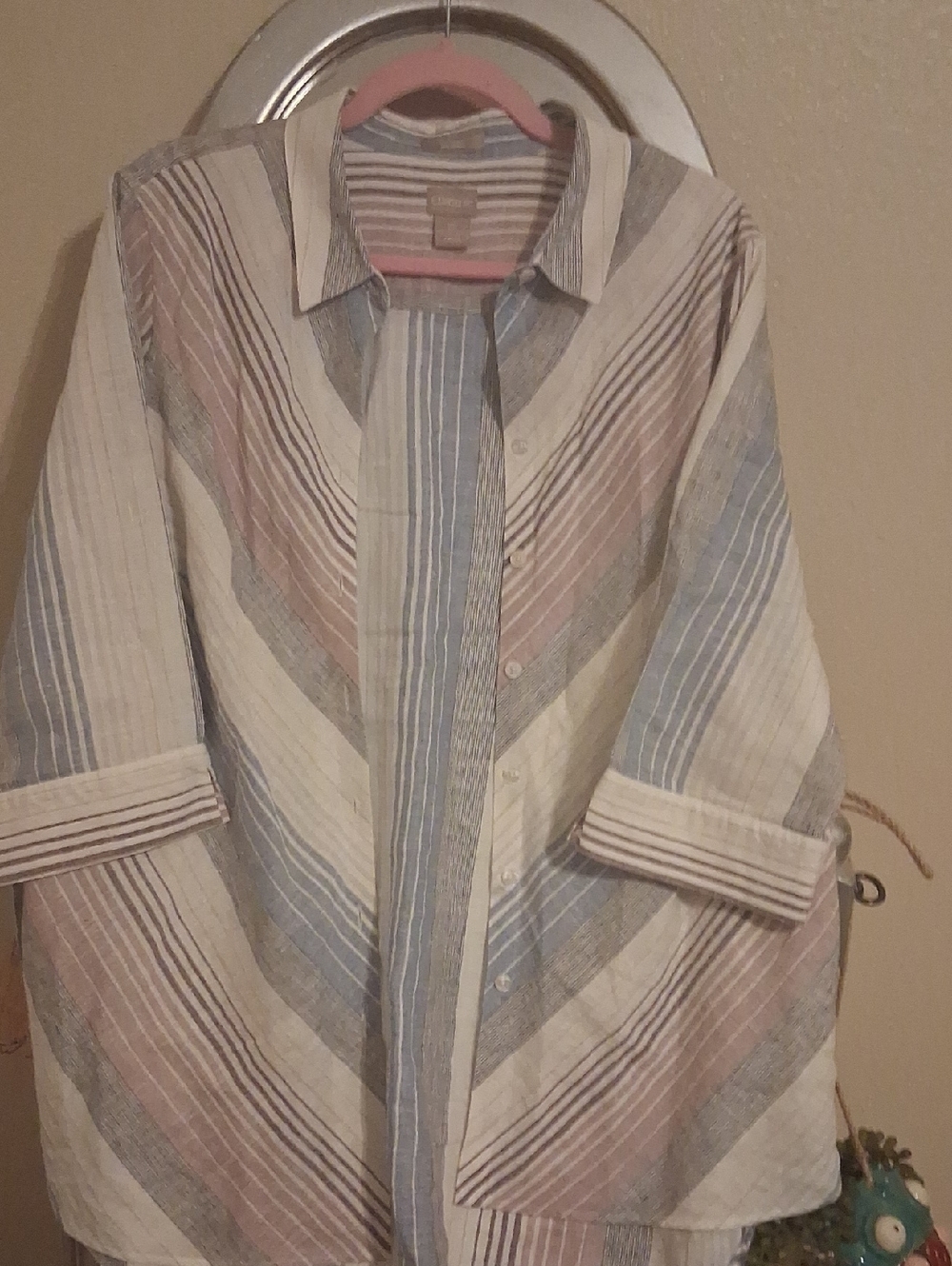 Striped Multi-Color Lightweight Womens Button-Up Shirt